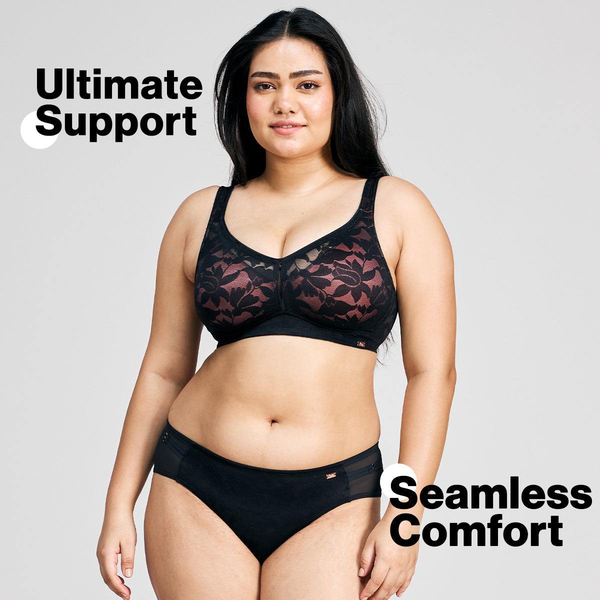 Nykd by Nykaa Shape & Sculpt TRUE Support Non Padded Non Wired Lace Bra NYB341 Black