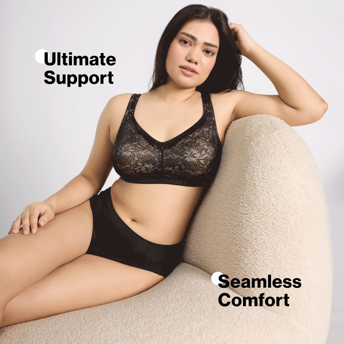 Nykd by Nykaa Shape & Sculpt Lace Super Support Non Padded Non Wired Bra-Black NYB341