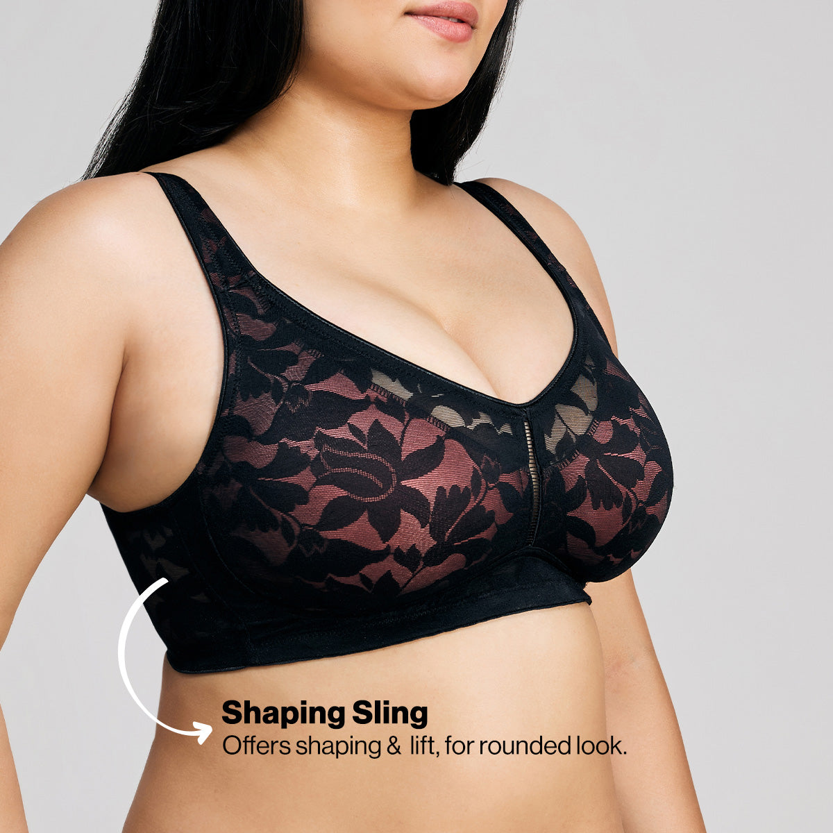 Nykd by Nykaa Shape & Sculpt TRUE Support Non Padded Non Wired Lace Bra NYB341 Black