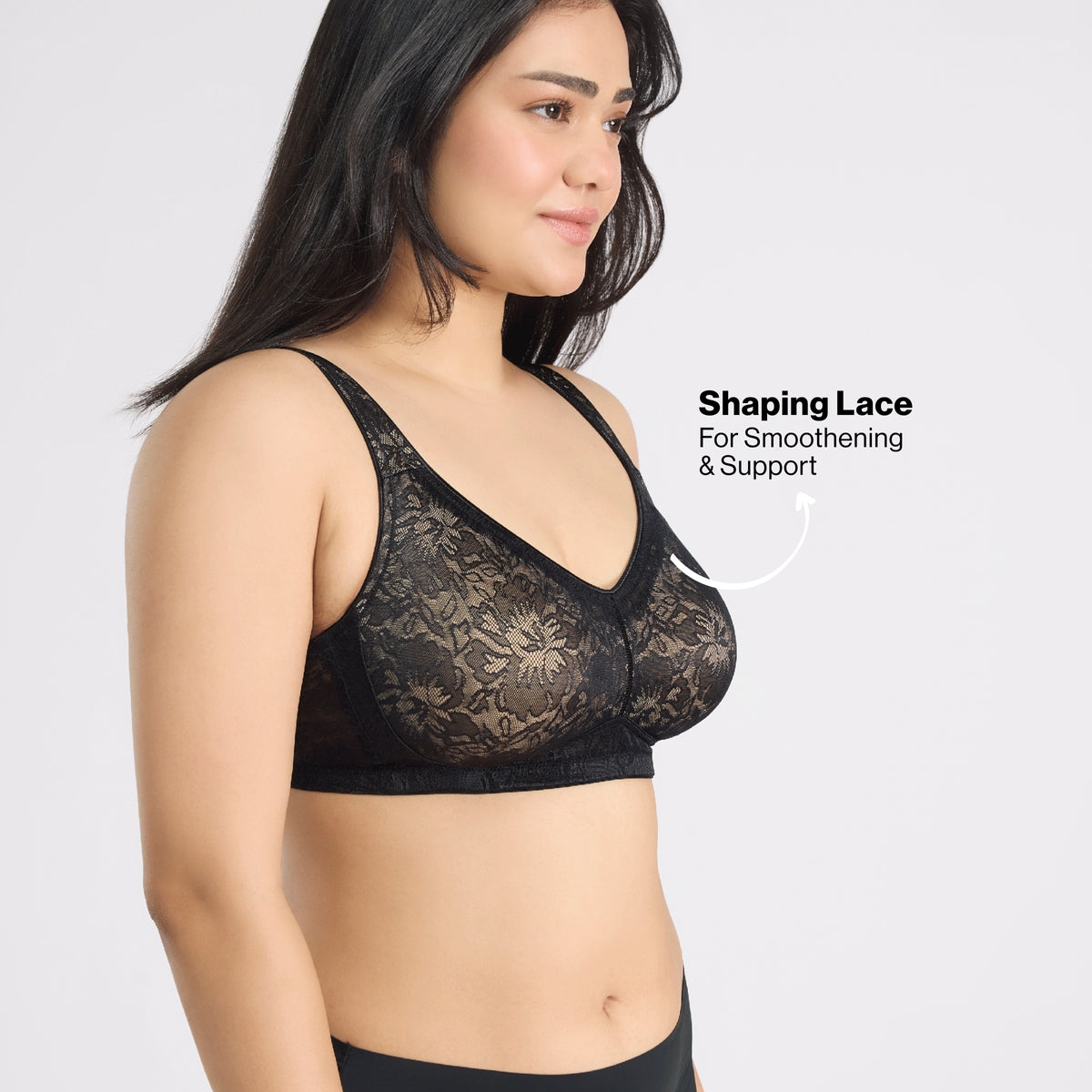 Nykd by Nykaa Shape & Sculpt Lace Super Support Non Padded Non Wired Bra-Black NYB341