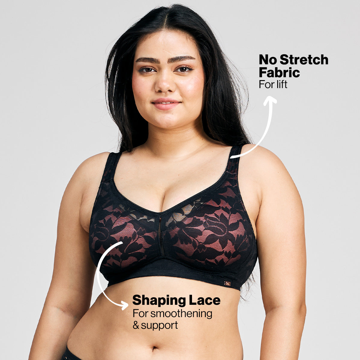 Nykd by Nykaa Shape & Sculpt TRUE Support Non Padded Non Wired Lace Bra NYB341 Black