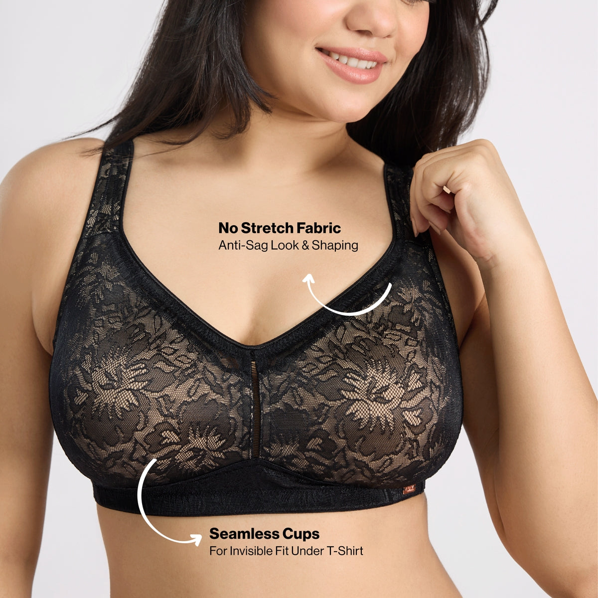 Nykd by Nykaa Shape & Sculpt Lace Super Support Non Padded Non Wired Bra-Black NYB341