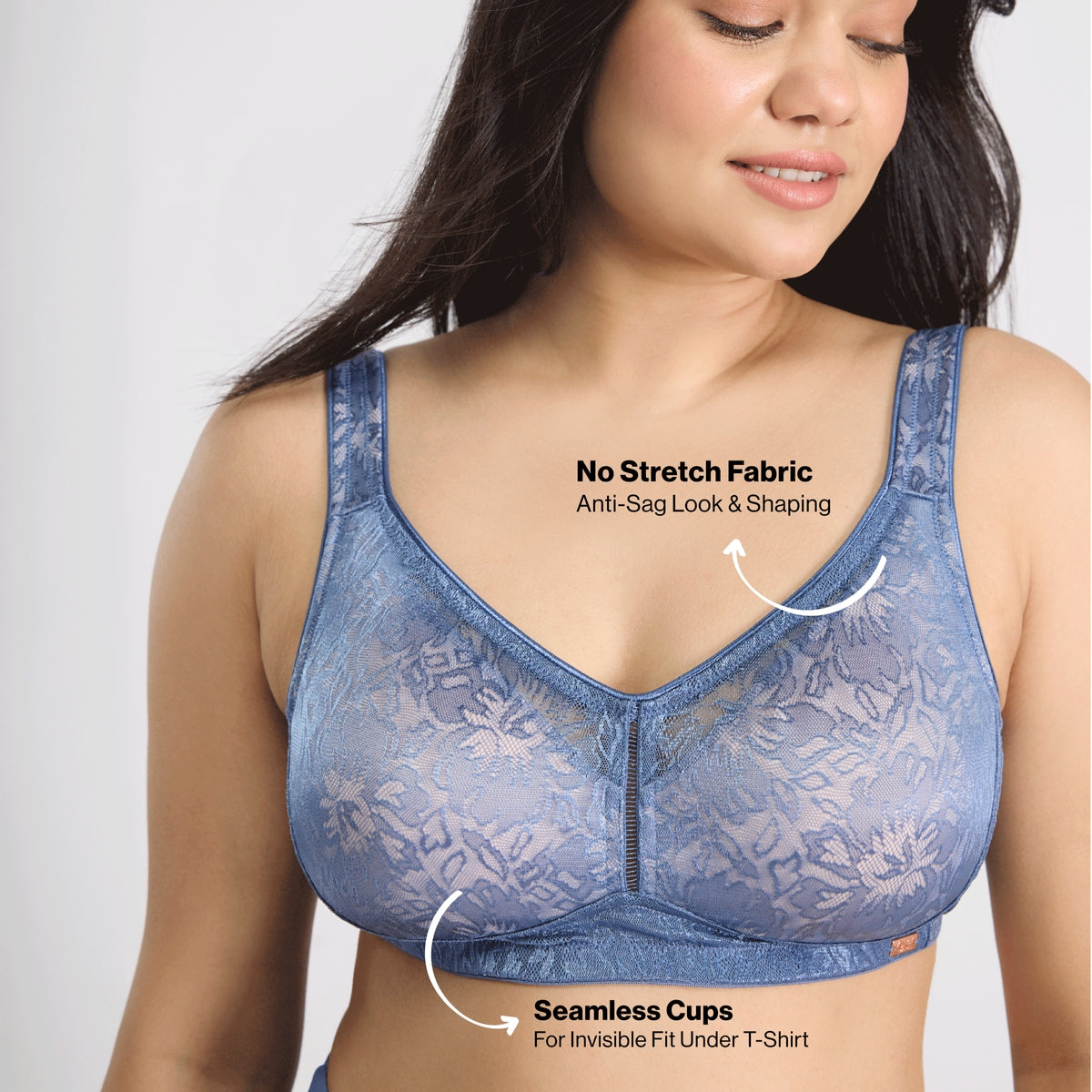 Nykd by Nykaa Shape & Sculpt Lace Super Support Non Padded Non Wired Bra-B Blue NYB341