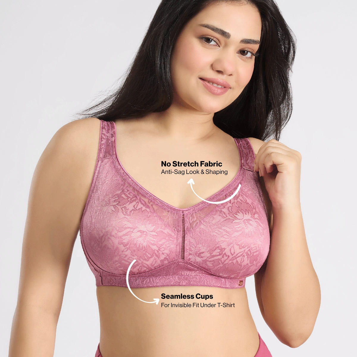 Nykd by Nykaa Shape & Sculpt Lace Super Support Non Padded Non Wired Bra-Nectar NYB341
