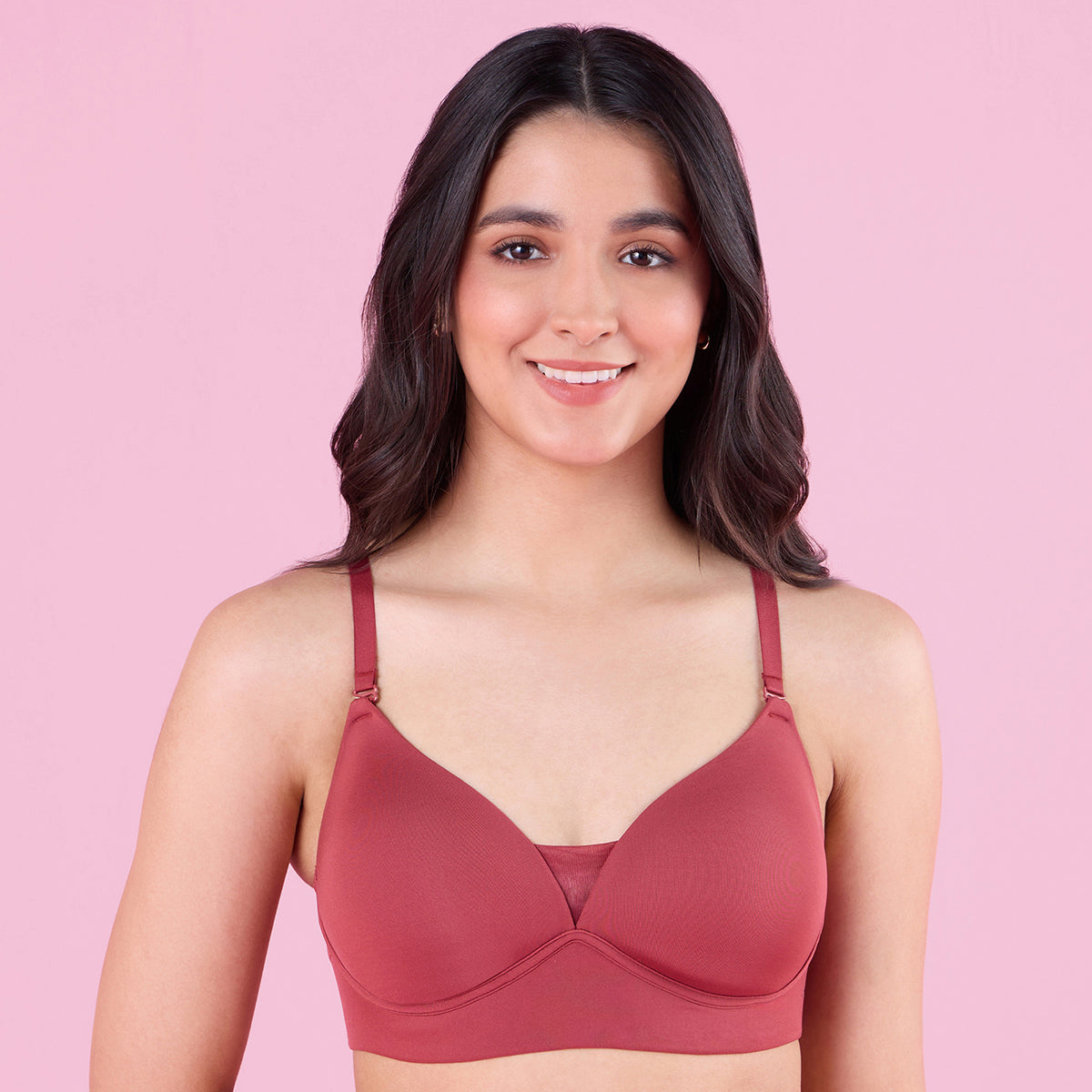 Nykd By Nykaa Barely There Padded Non Wired T-Shirt Bra With Gentle Lift And Support-NYB362-Brick Red