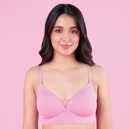 Nykd By Nykaa Barely There Padded Non Wired T-Shirt Bra With Gentle Lift And Support-NYB362-D-Pink