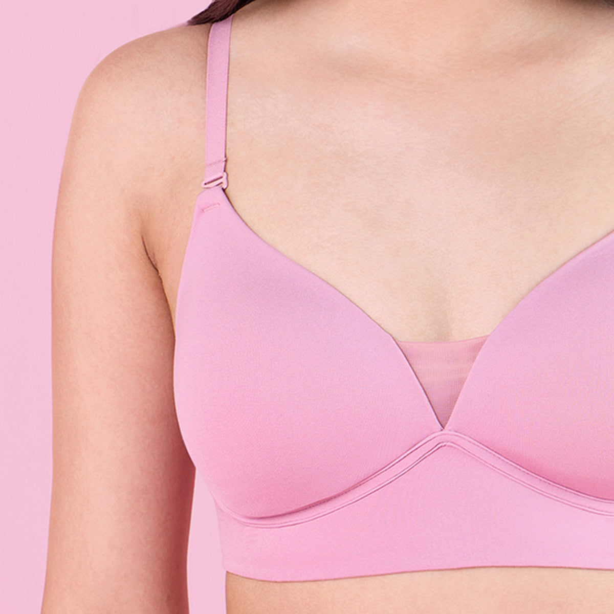 Nykd By Nykaa Barely There Padded Non Wired T-Shirt Bra With Gentle Lift And Support-NYB362-D-Pink