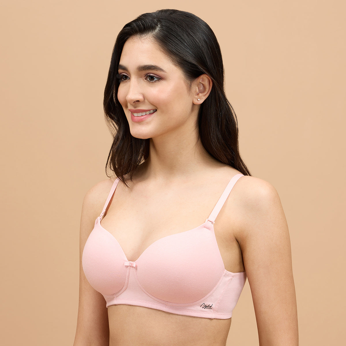 Lace Detail Breathe 3/4th Coverage T-shirt Bra-NYB358-Brick and Pink