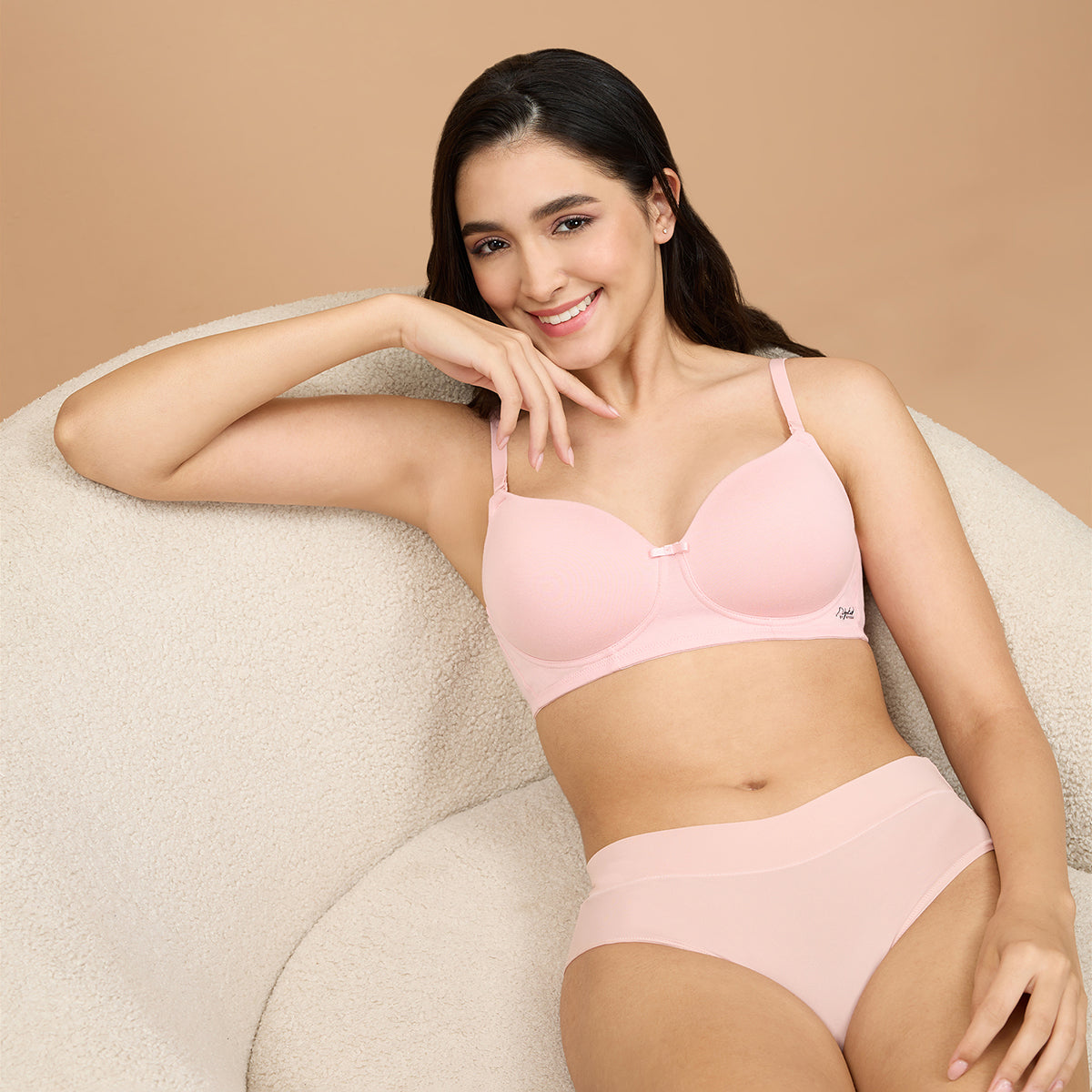 Lace Detail Breathe 3/4th Coverage T-shirt Bra-NYB358-Brick and Pink