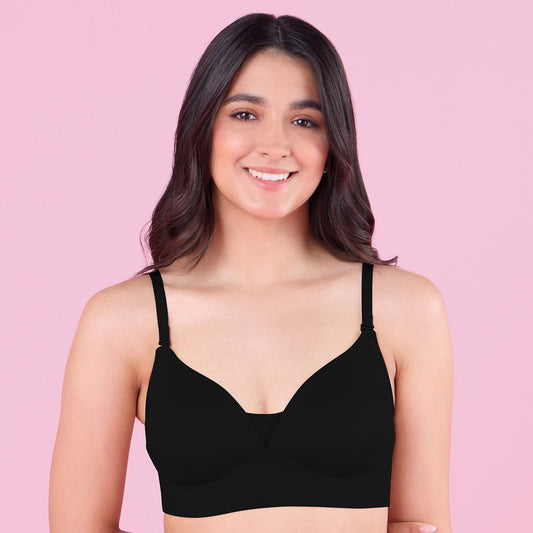 Nykd By Nykaa Barely There Padded Non Wired T-Shirt Bra With Gentle Lift And Support-NYB362-Black