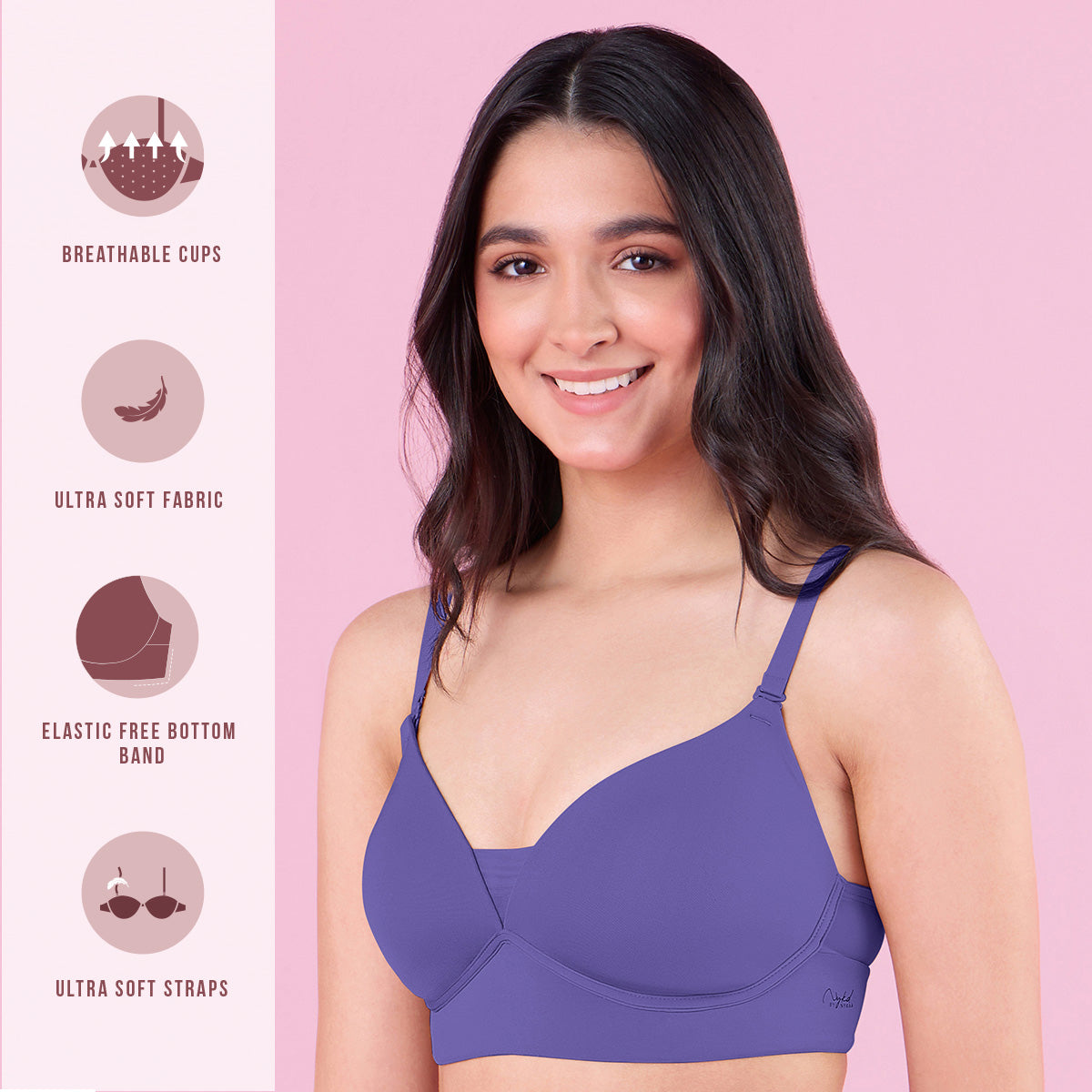 Barely There Padded Non Wired T-Shirt Bra With Gentle Lift And Support-NYB362-D-Purple