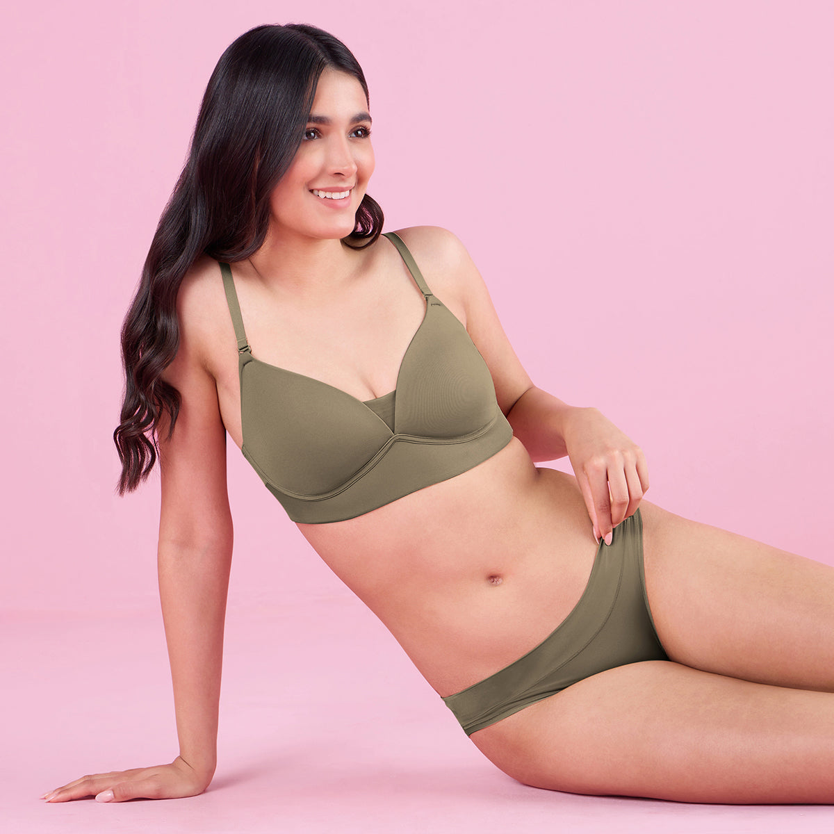 Barely There Padded Non Wired T-Shirt Bra With Gentle Lift And Support-NYB362-Olive