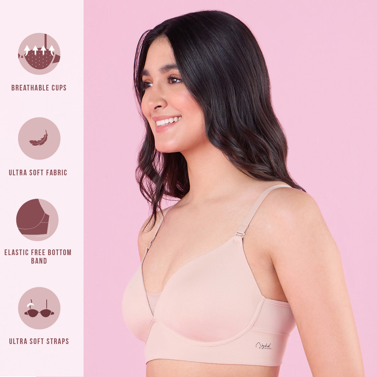 Barely There Padded Non Wired T-Shirt Bra With Gentle Lift And Support-NYB362-Skin