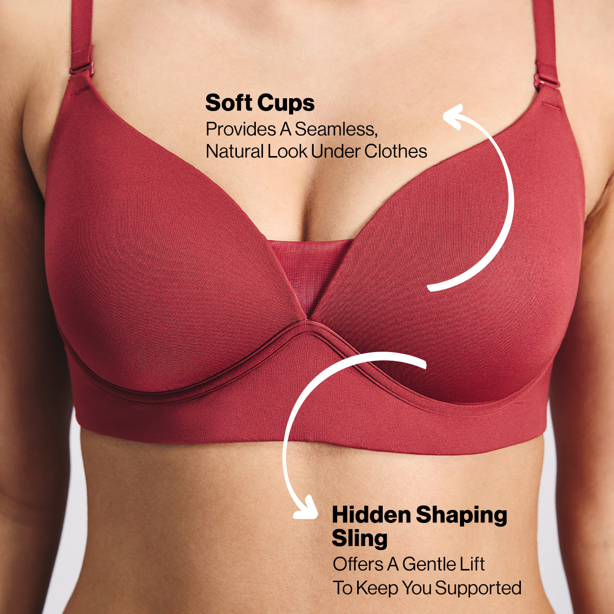 Nykd by Nykaa Adapt360° Lift & Support Padded Non Wired Barely There T-Shirt Bra NYB362 Brick Red