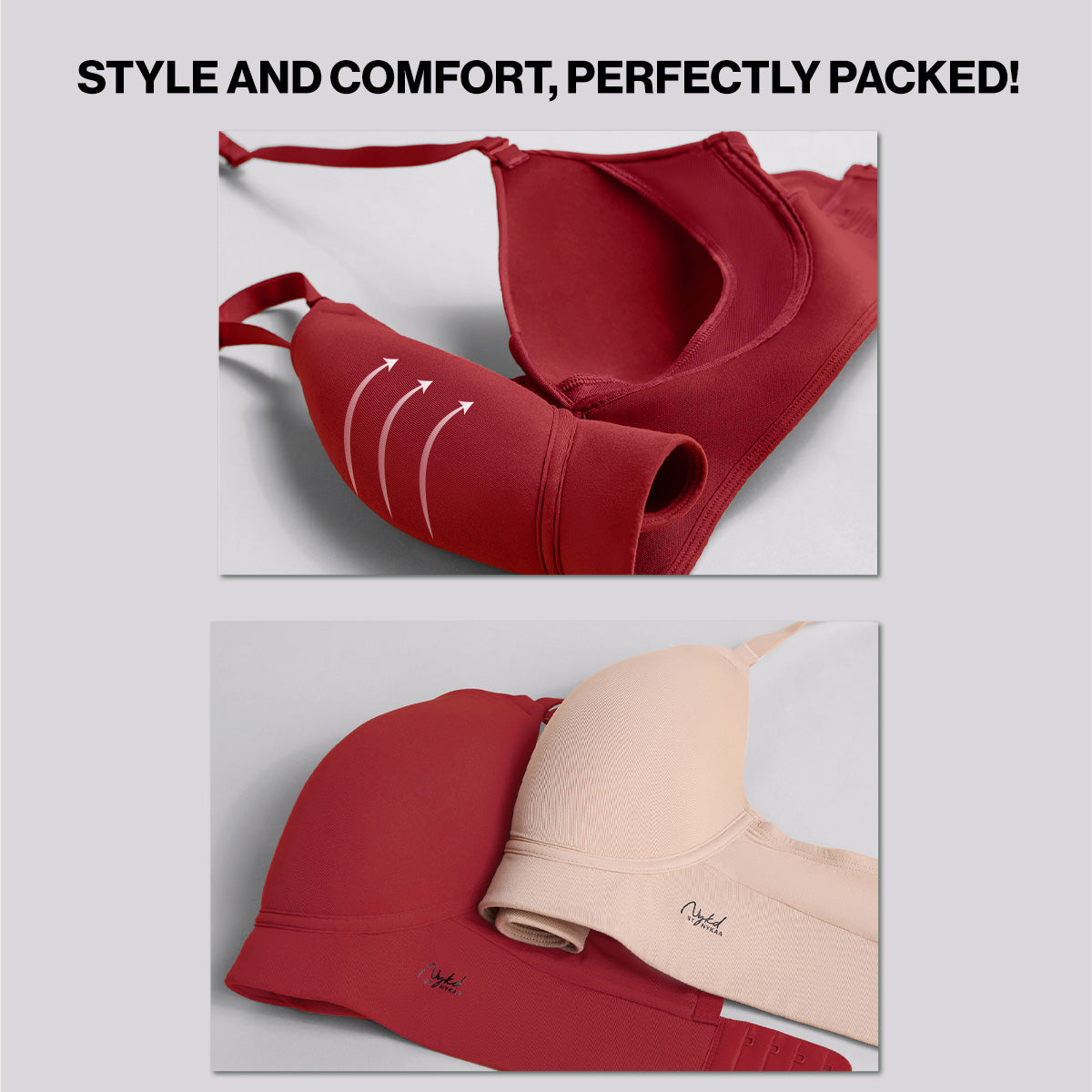 Nykd by Nykaa Adapt360° Lift & Support Padded Non Wired Barely There T-Shirt Bra NYB362 Brick Red