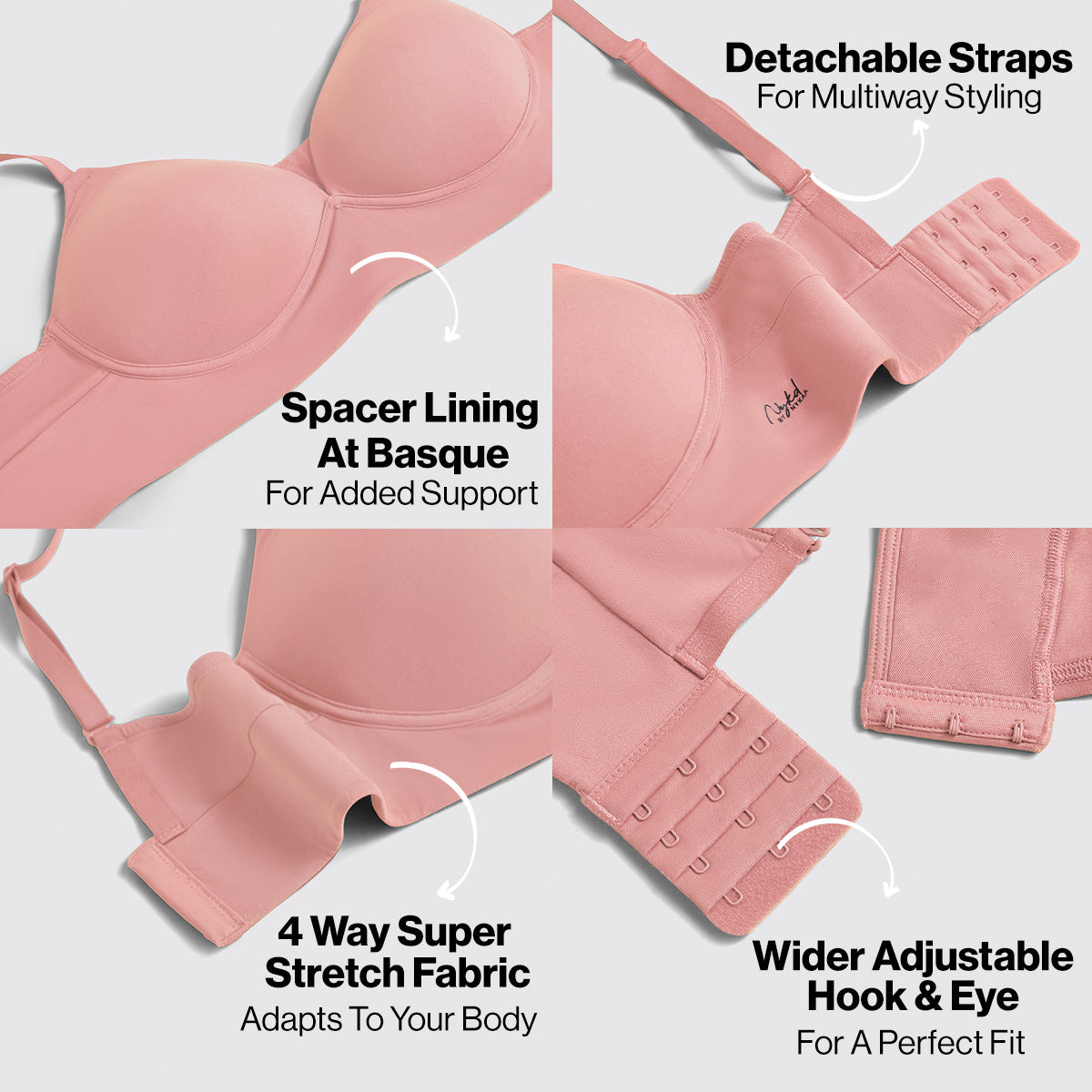 Nykd By Nykaa Adapt360° Lift & Support Padded Non Wired Barely There T-Shirt Bra NYB362 D Rose