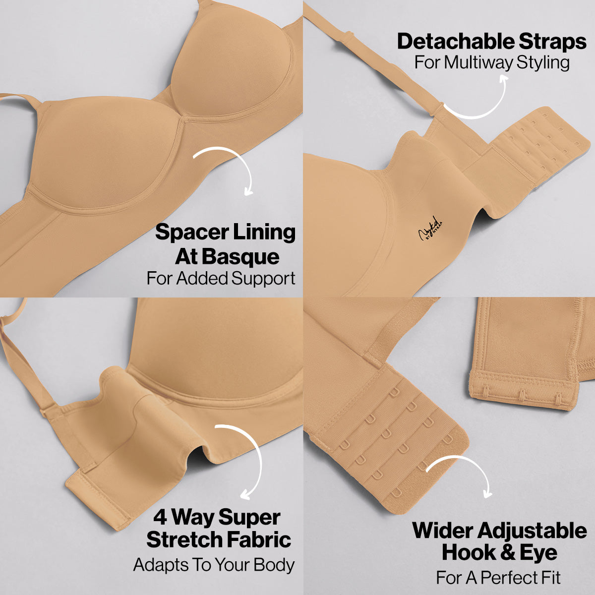 Nykd by Nykaa Adapt360° Lift & Support Padded Non Wired Barely There T-Shirt Bra NYB362 Tan