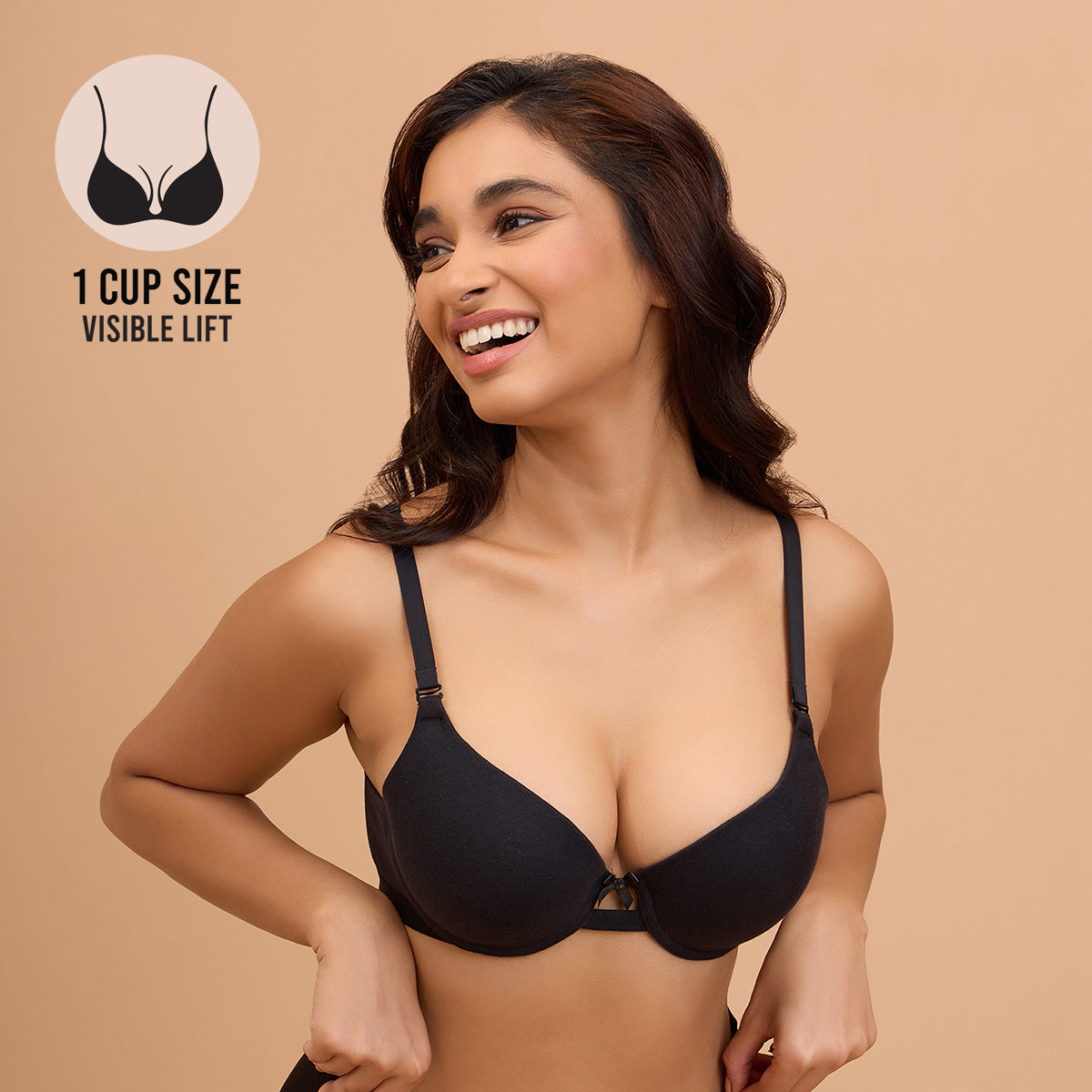 Breathe Cotton Wired Push Up Bra with Detachable Straps-NYB366-Black