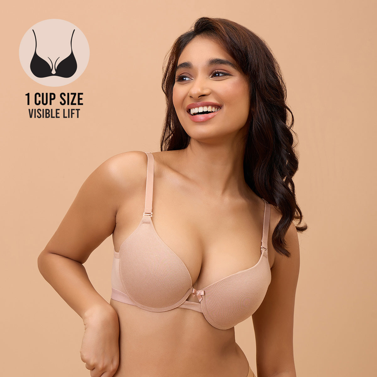 Breathe Cotton Wired Push Up Bra with Detachable Straps-NYB366-Dark Skin