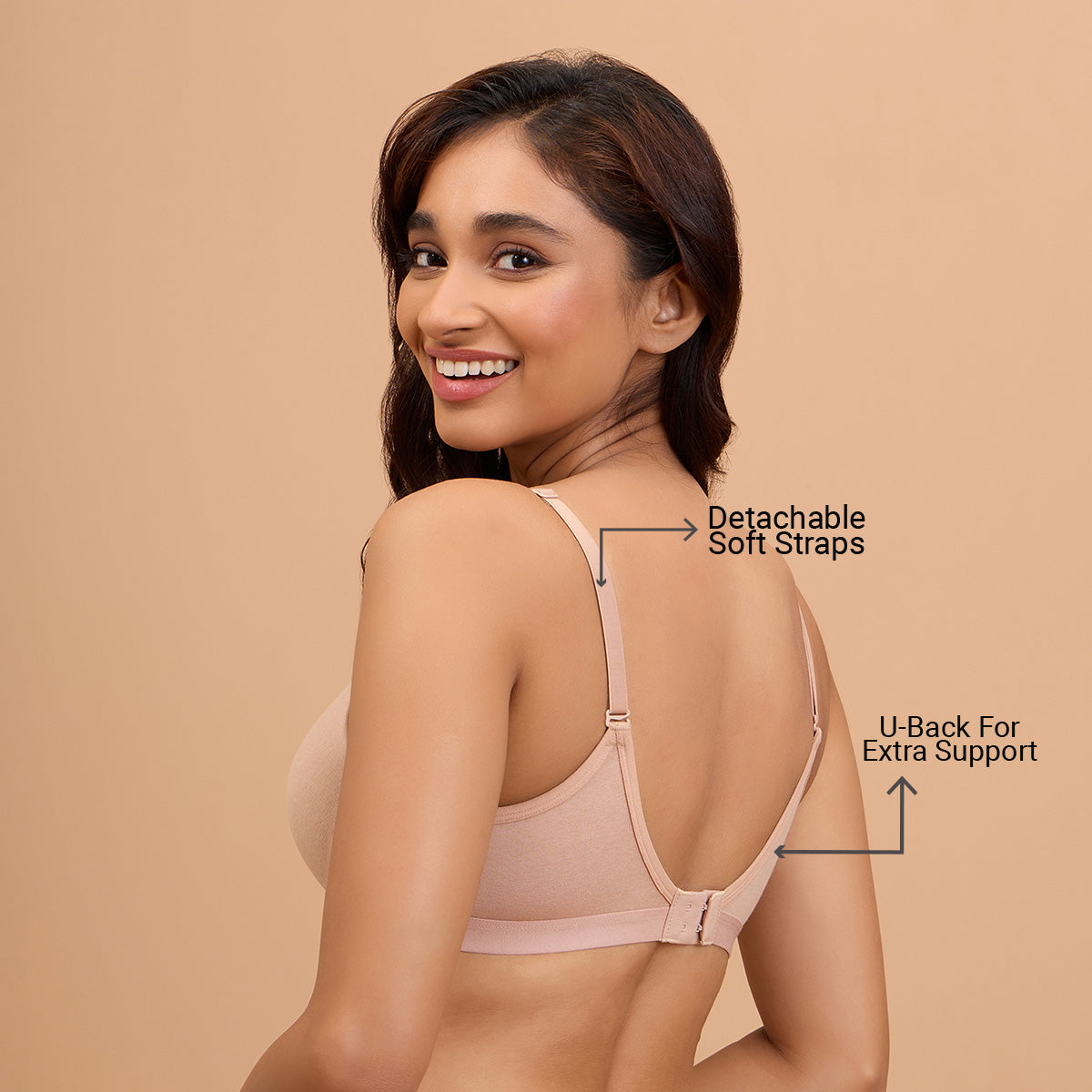 Breathe Cotton Wired Push Up Bra with Detachable Straps-NYB366-Dark Skin