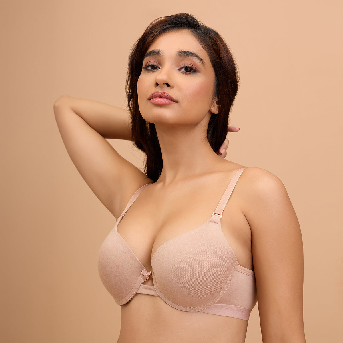 Breathe Cotton Wired Push Up Bra with Detachable Straps-NYB366-Dark Skin