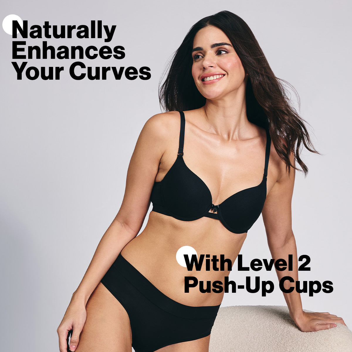 Breathe Cotton Wired Push Up Bra with Detachable Straps-NYB366-Black