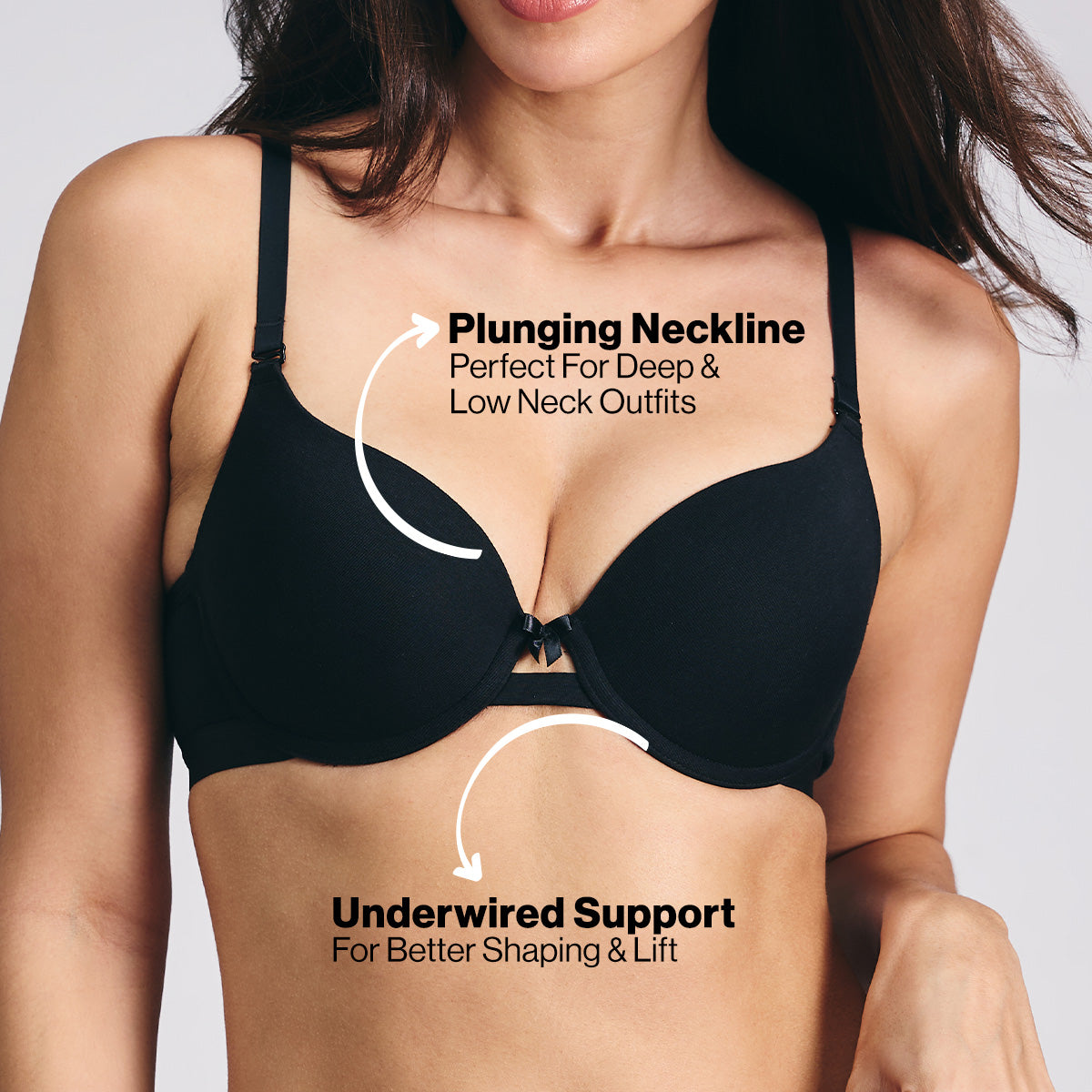 Breathe Cotton Wired Push Up Bra with Detachable Straps-NYB366-Black