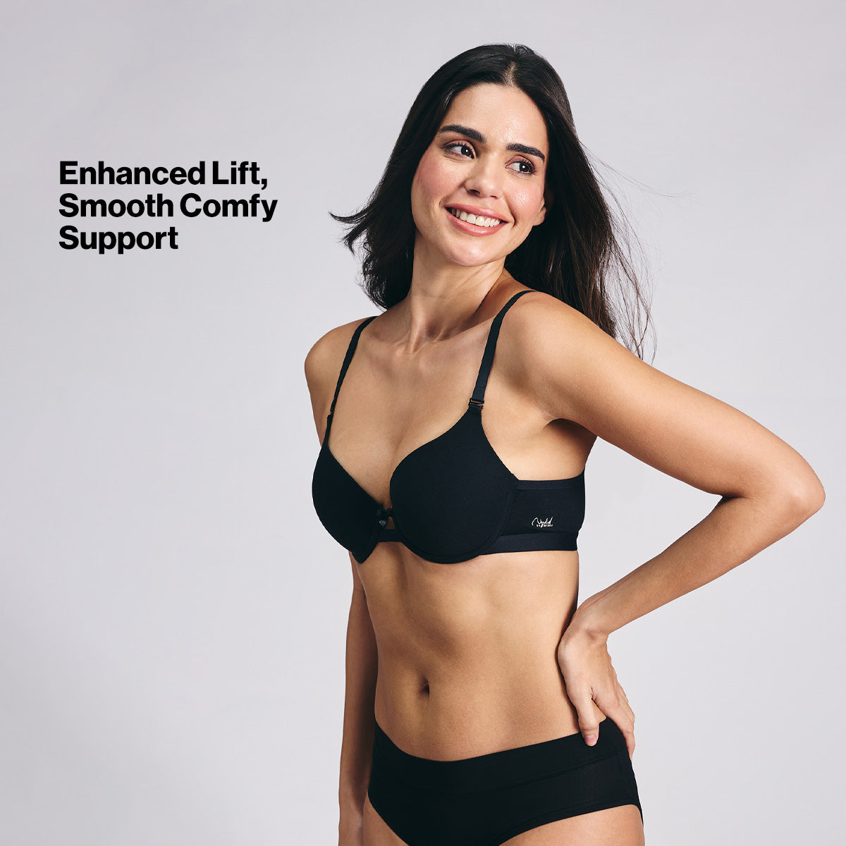 Breathe Cotton Wired Push Up Bra with Detachable Straps-NYB366-Black