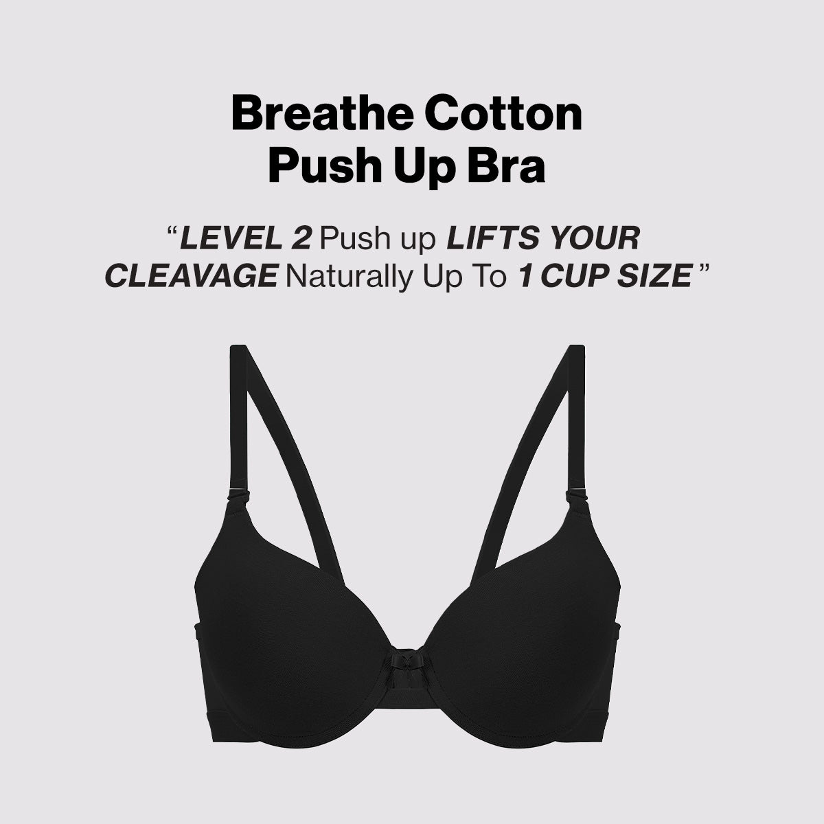 Breathe Cotton Wired Push Up Bra with Detachable Straps-NYB366-Black