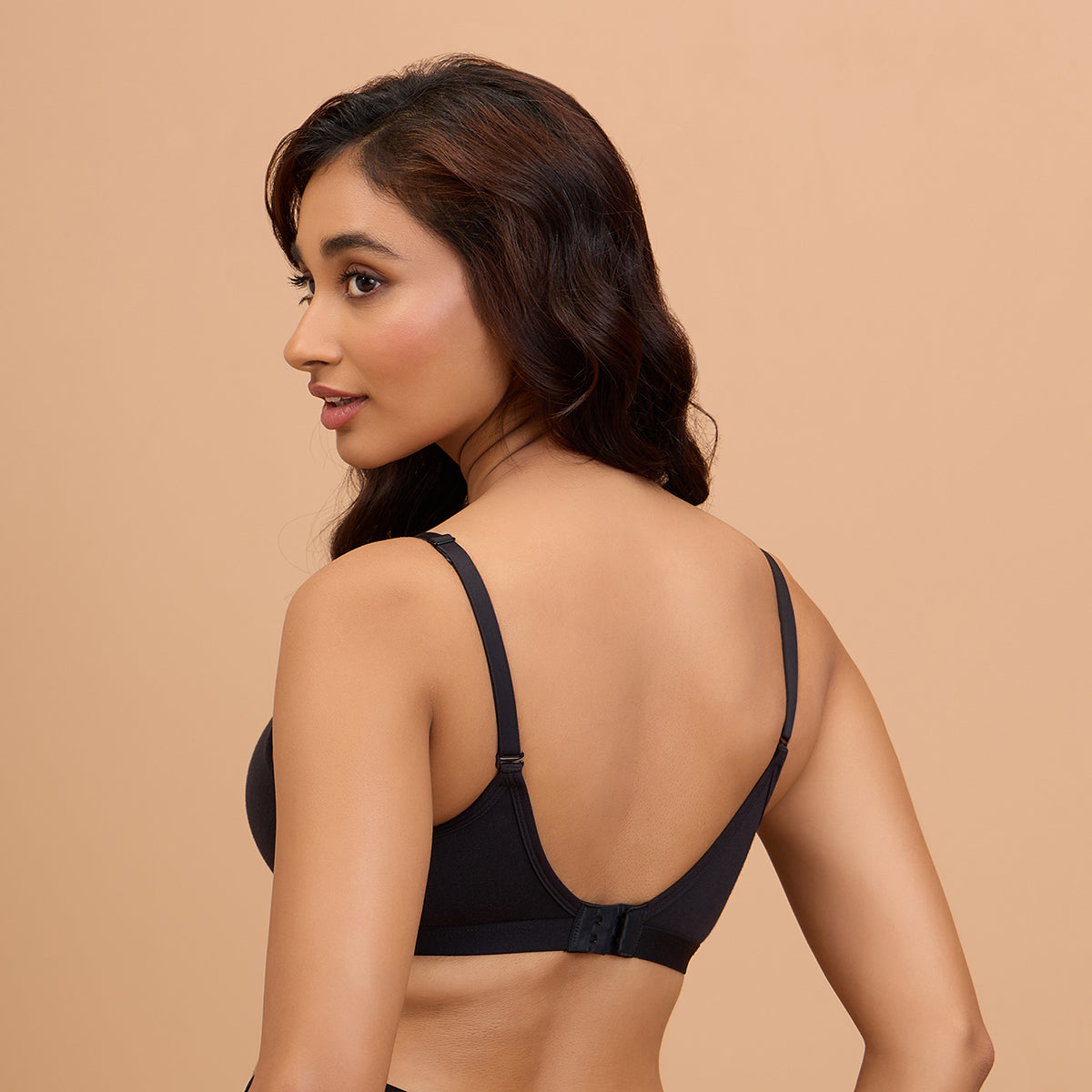 Breathe Cotton Wired Push Up Bra with Detachable Straps-NYB366-Black