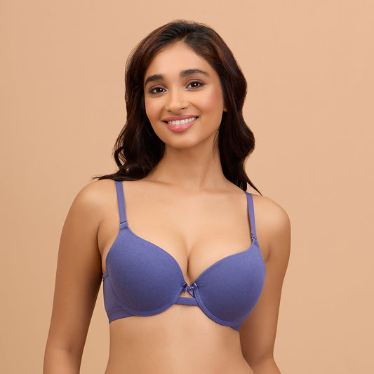 Breathe Cotton Wired Push Up Bra with Detachable Straps-NYB366-D.Purple