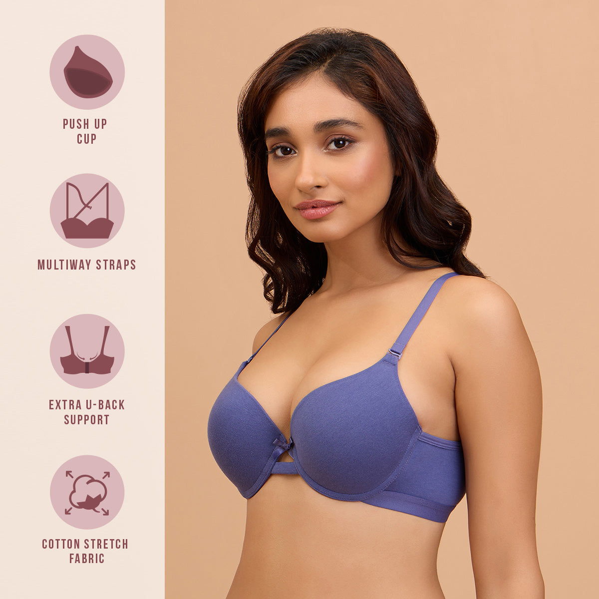 Breathe Cotton Wired Push Up Bra with Detachable Straps-NYB366-D.Purple