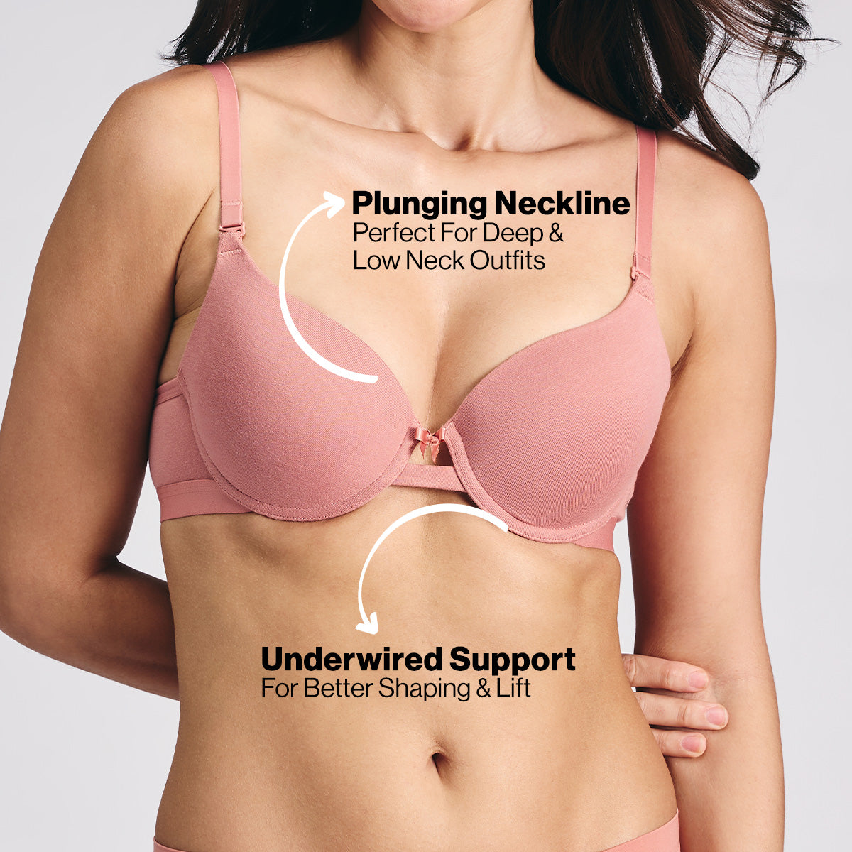 Nykd By Nykaa Multiway Breathe Cotton Wired Push Up Bra with Detachable Straps NYB366 D Rose