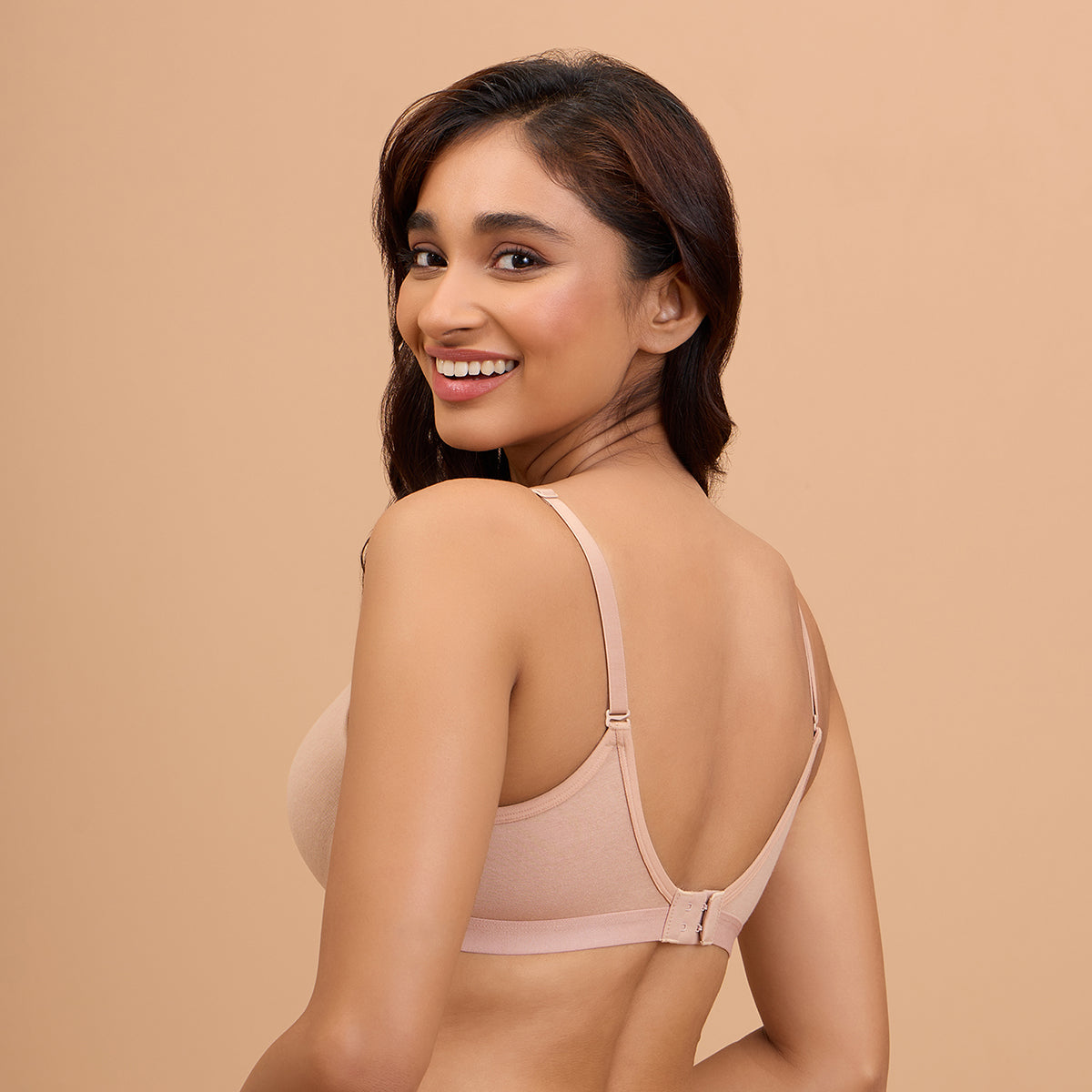 Breathe Cotton Wired Push Up Bra with Detachable Straps-NYB366-Dark Skin