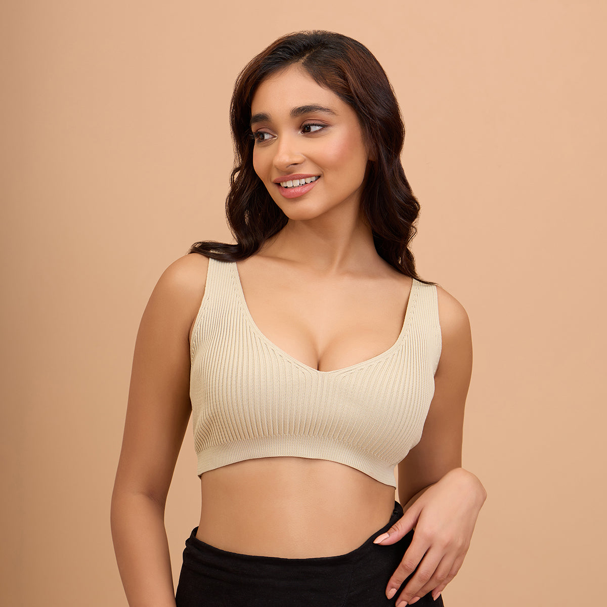 Breathe Cotton Wired Push Up Bra with Detachable Straps-NYB366-Dark Skin