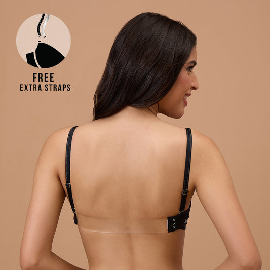 Nykd by Nykaa Multiway Luxe Transparent Back 3/4th Coverage Padded Non Wired T-Shirt Bra-NYB373-Black