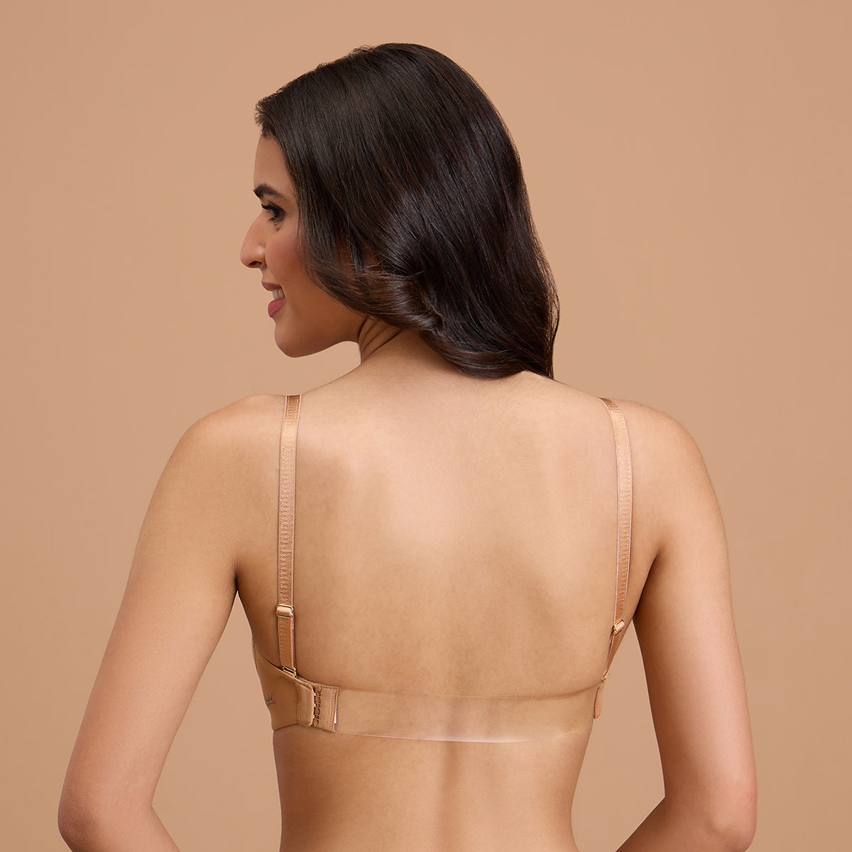 Padded Non-Wired Transparent Back Bra With Free Transparent Shoulder Straps-NYB373-Tan