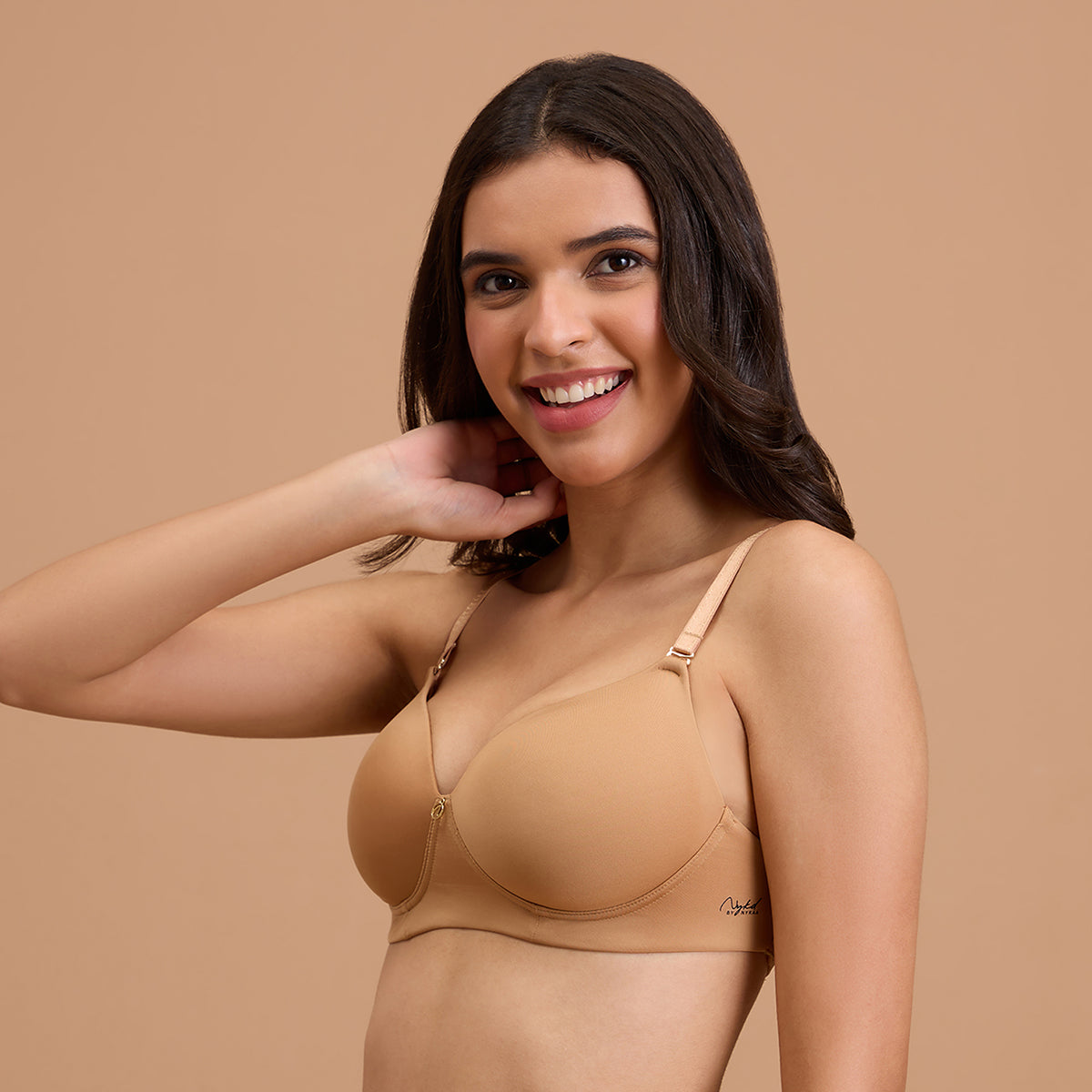 Padded Non-Wired Transparent Back Bra With Free Transparent Shoulder Straps-NYB373-Tan