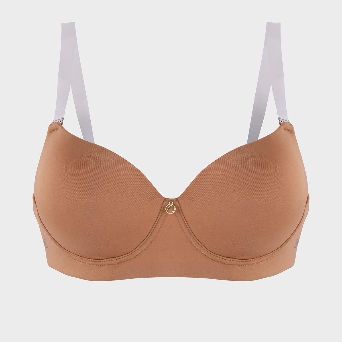 Padded Non-Wired Transparent Back Bra With Free Transparent Shoulder Straps-NYB373-Tan