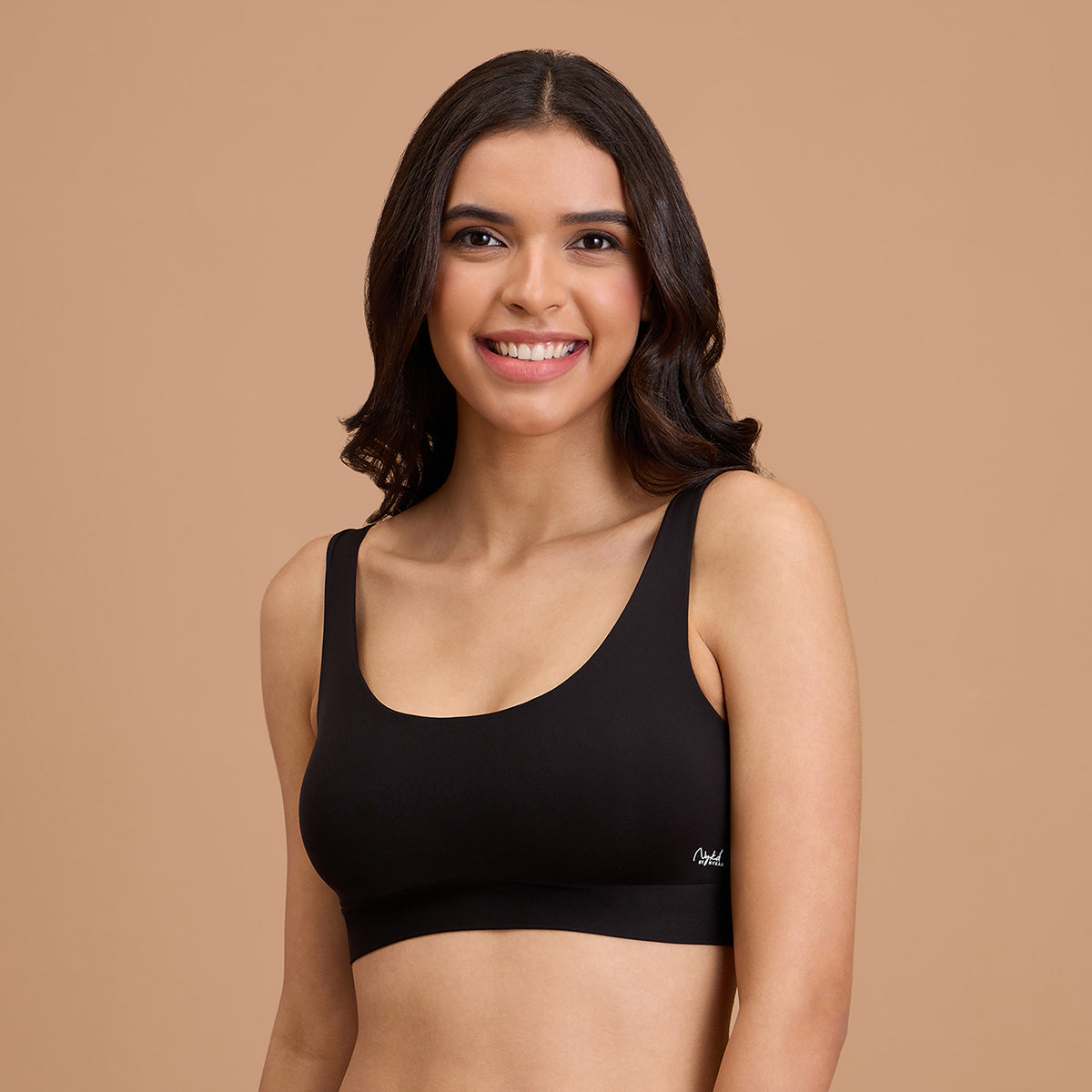 Barely There Slip-On Lounge Bra with Removable Cookies for Nipple Concealment-NYB378-Black (Free Size)