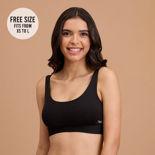 Barely There Slip-On Lounge Bra with Removable Cookies for Nipple Concealment-NYB378-Black (Free Size)