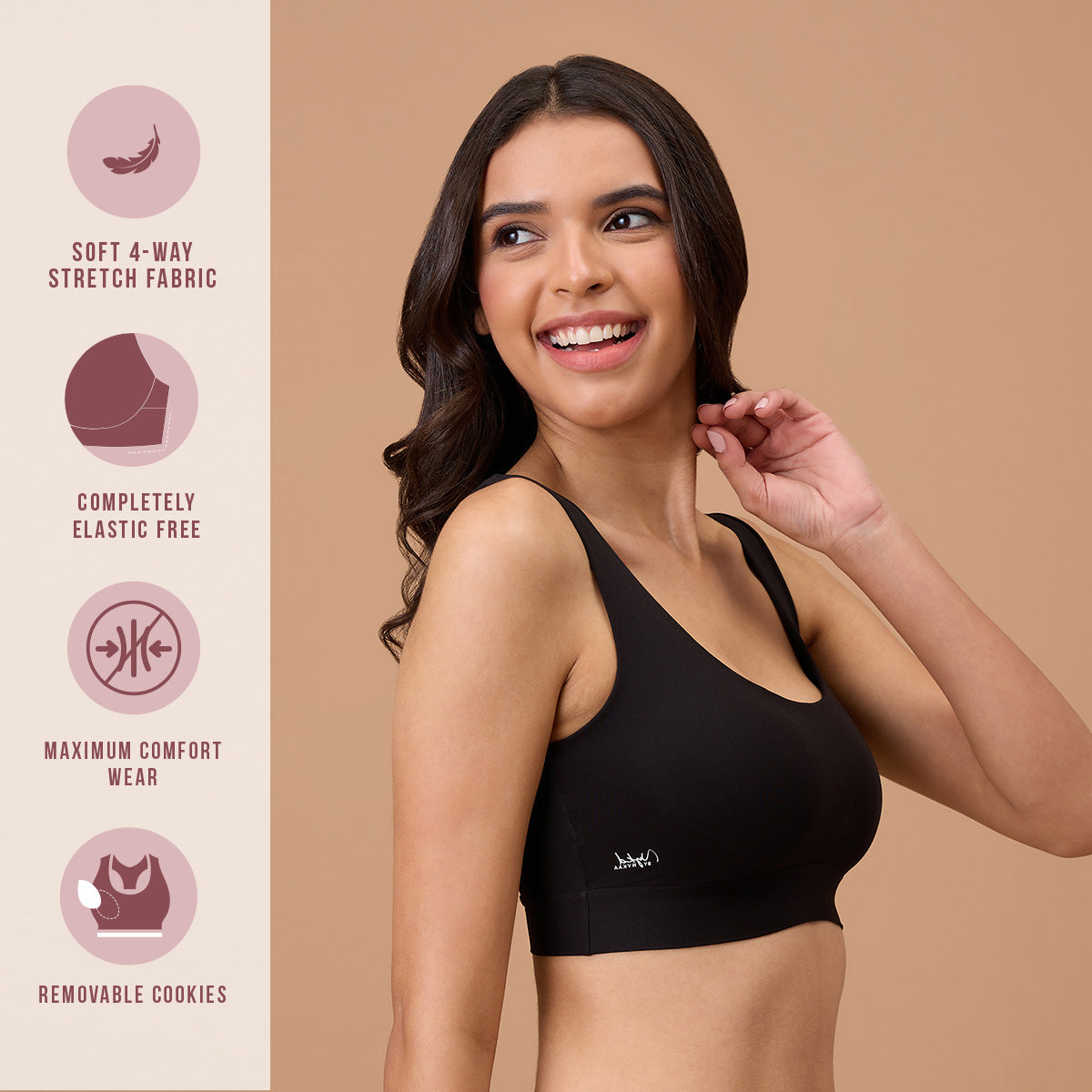 Barely There Slip-On Lounge Bra with Removable Cookies for Nipple Concealment-NYB378-Black (Free Size)