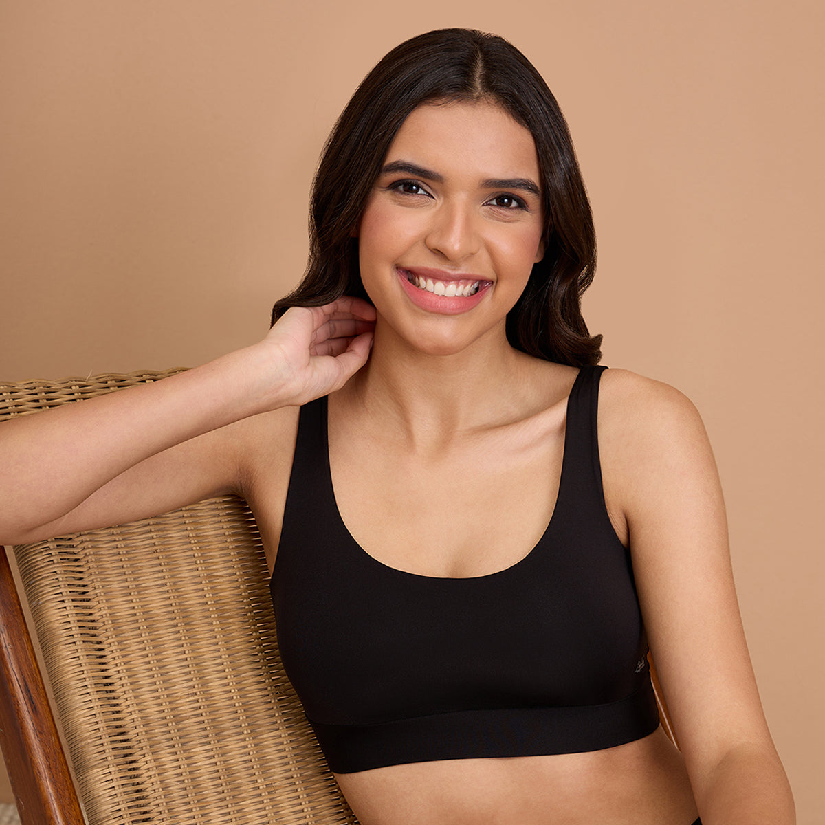 Barely There Slip-On Lounge Bra with Removable Cookies for Nipple Concealment-NYB378-Black (Free Size)