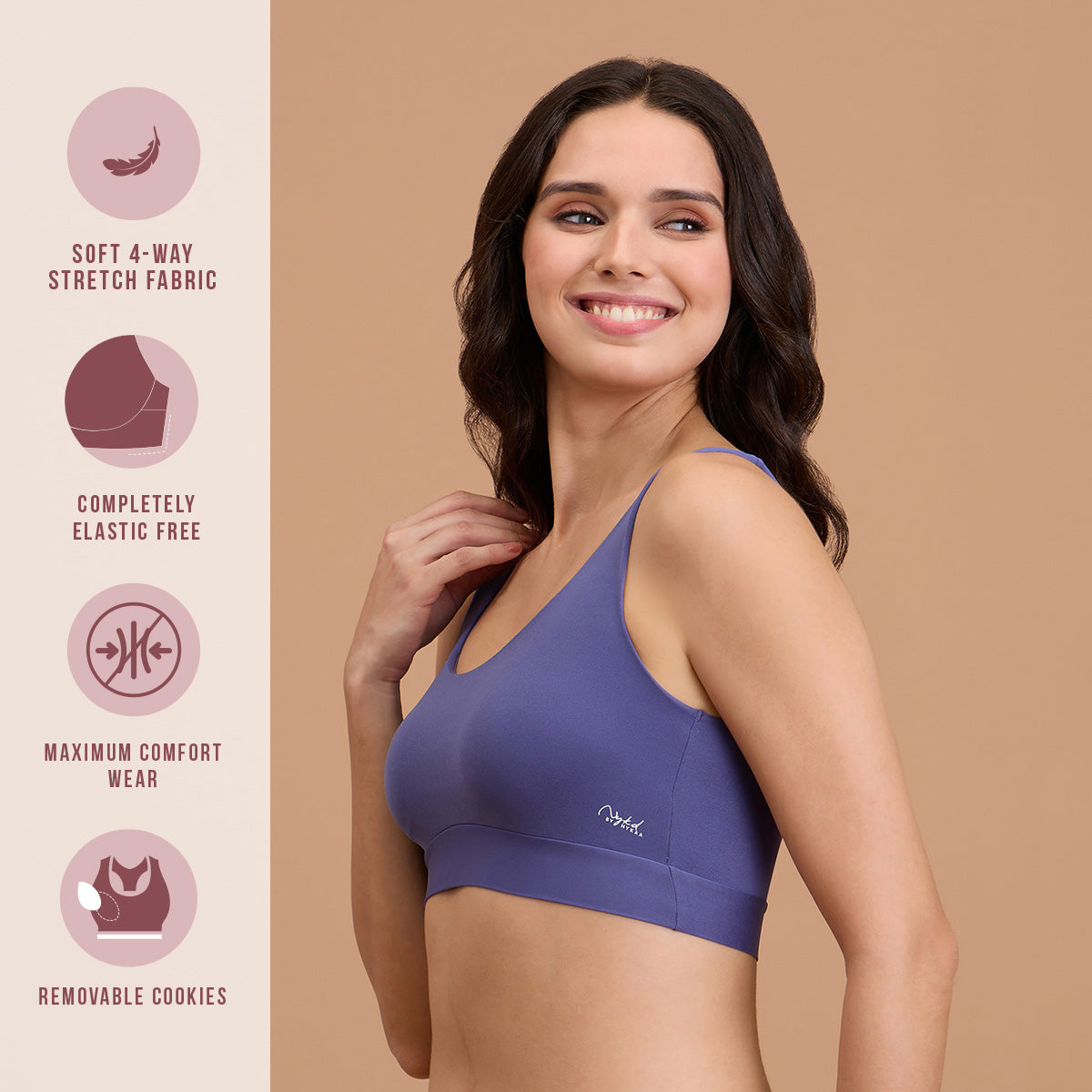 Barely There Slip-On Lounge Bra with Removable Cookies for Nipple Concealment-NYB378-D.Purple