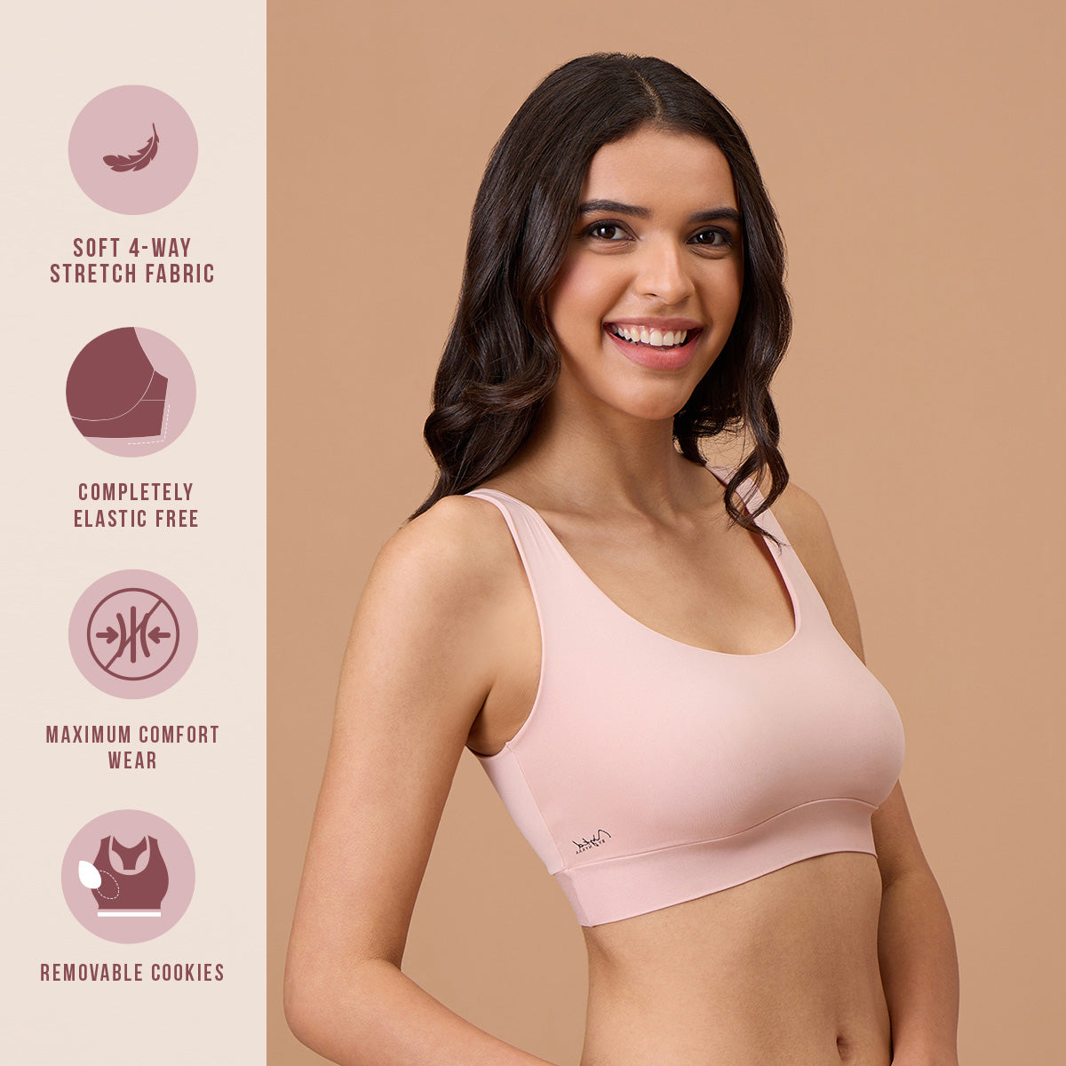 Barely There Slip-On Lounge Bra with Removable Cookies for Nipple Concealment-NYB378-Rose