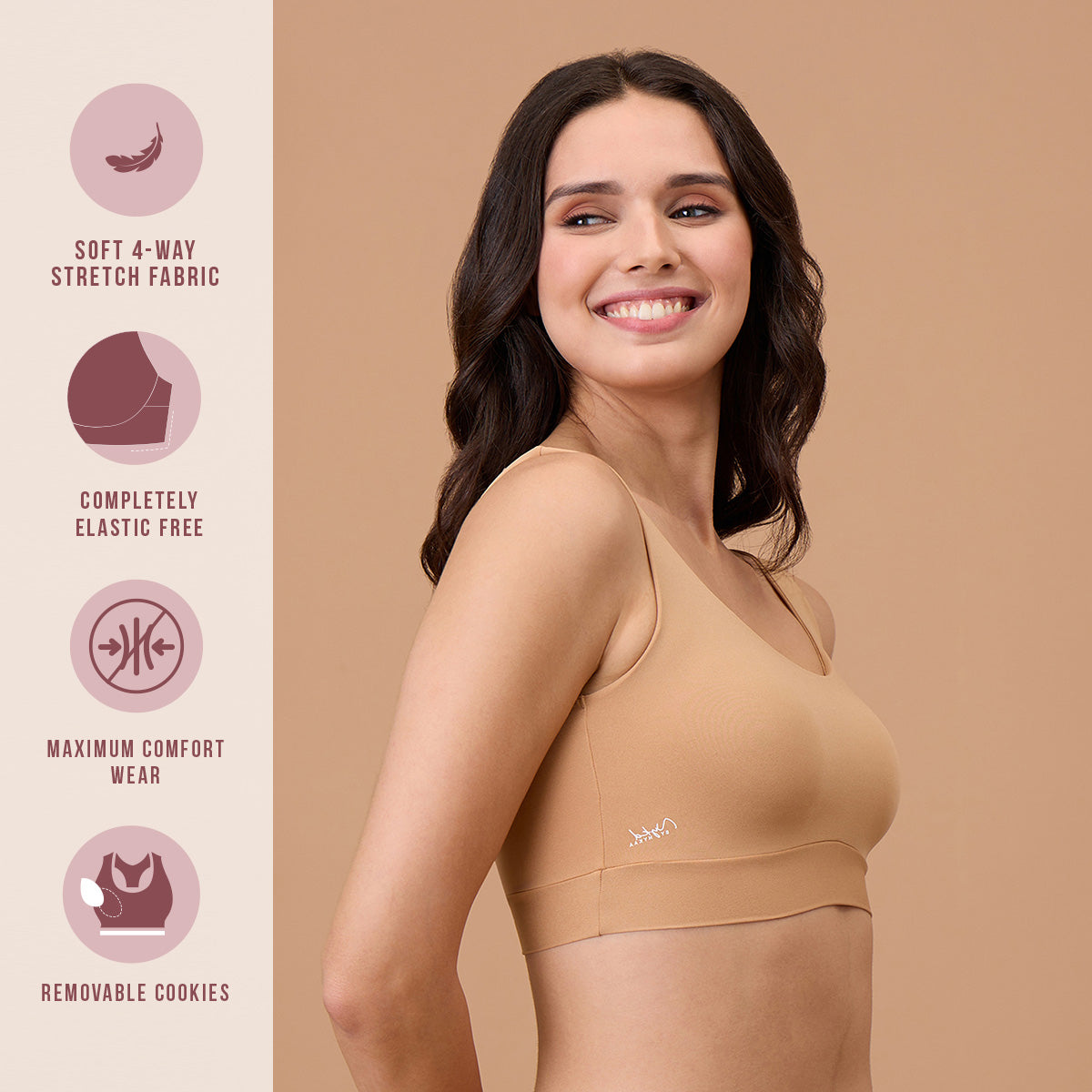 Barely There Slip-On Lounge Bra with Removable Cookies for Nipple Concealment-NYB378-TAN (Free Size)