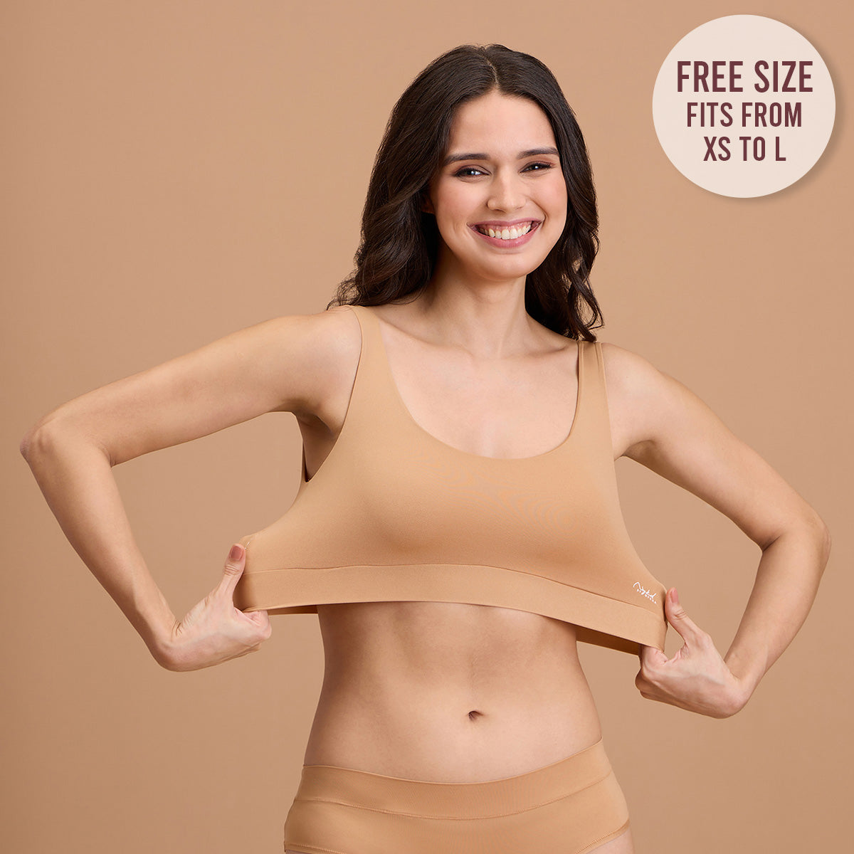 Barely There Slip-On Lounge Bra with Removable Cookies for Nipple Concealment-NYB378-TAN (Free Size)