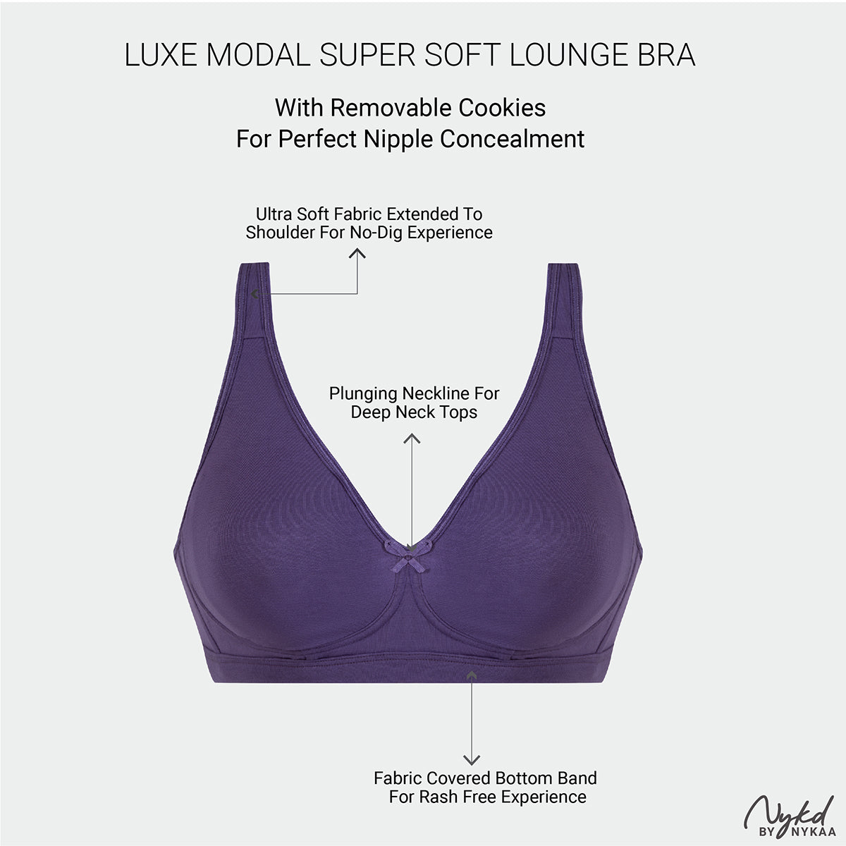Nykd By Nykaa Super Soft Luxe Modal Non Padded Non Wired Lounge Bra NYB387 Purple
