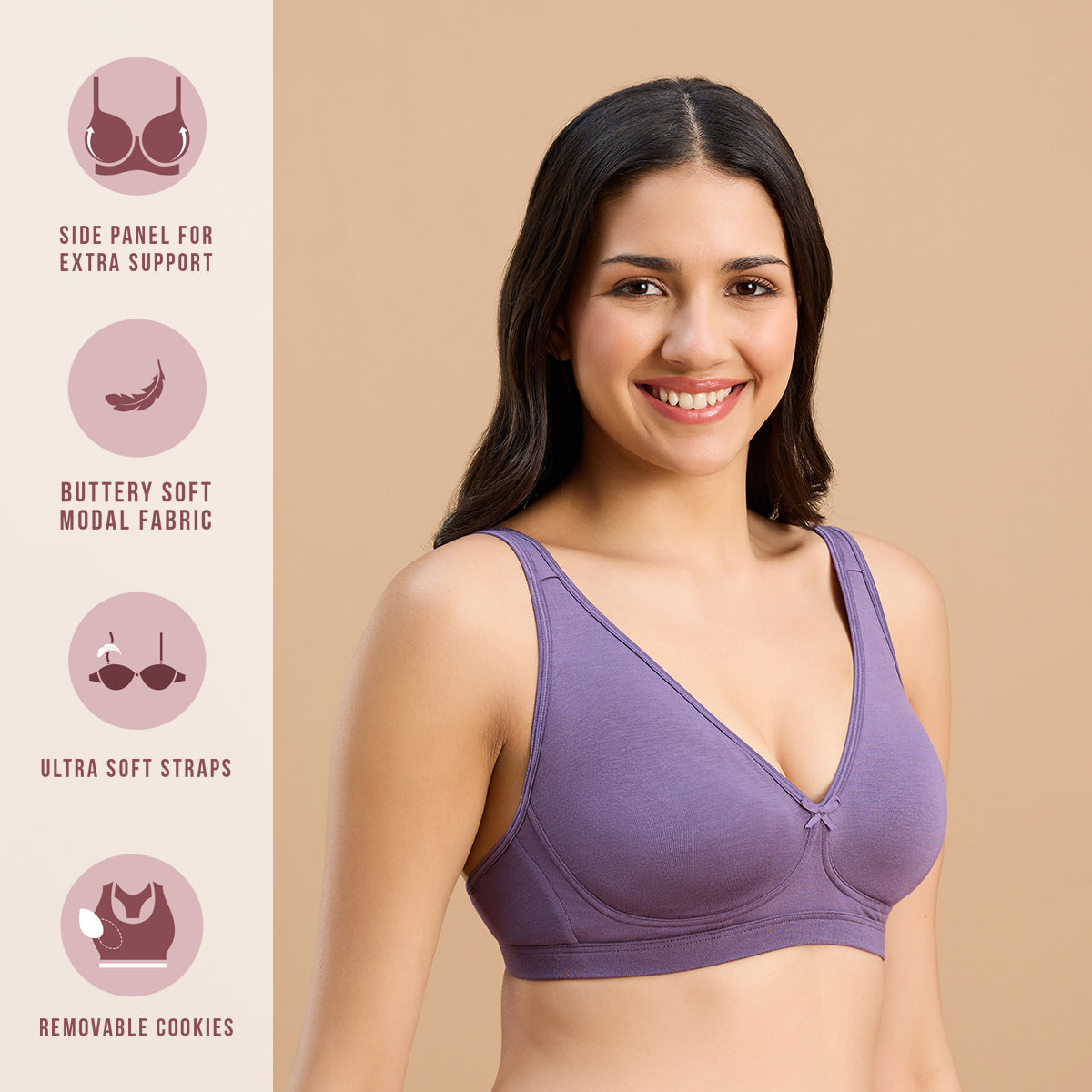 Nykd By Nykaa Super Soft Luxe Modal Non Padded Non Wired Lounge Bra NYB387 Purple