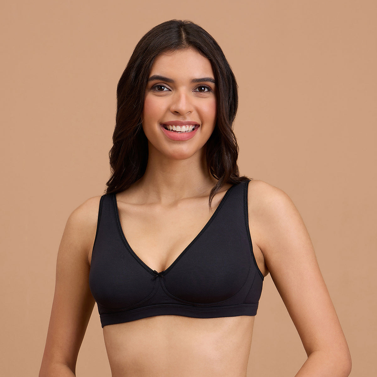 Modal Akin To Skin Super Soft Non Wired Bra With Removable Cookies-NYB387-Black